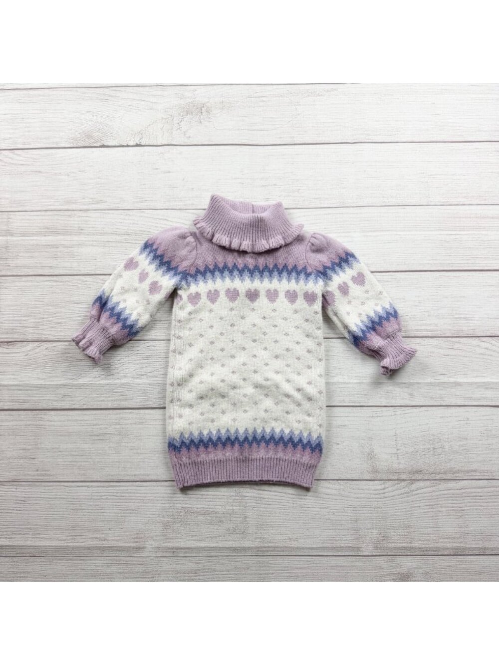 Janie And Jack Knit Sweater Dress Purple White Fair Isle Design 6-12 Months - Picture 1 of 4